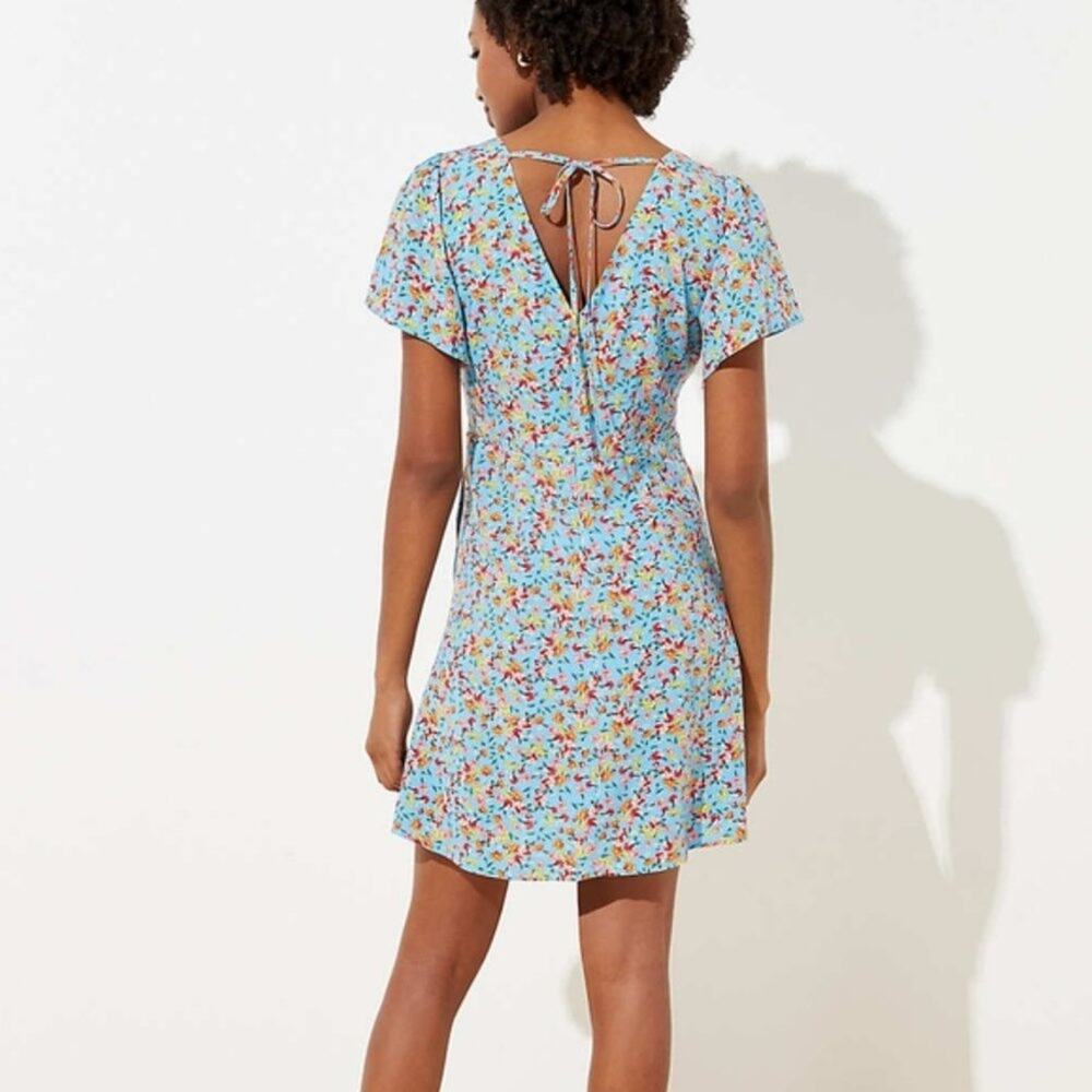 LOFT Ann Taylor Blue Floral Ruffle Dress - Picture 2 of 8